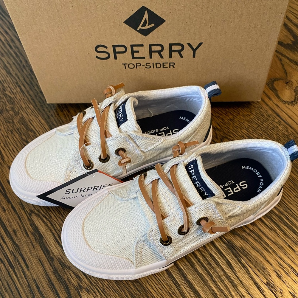 NIB Sperry Top-Sider Pier Wave Junior White Sparkle Sz 8.5M
